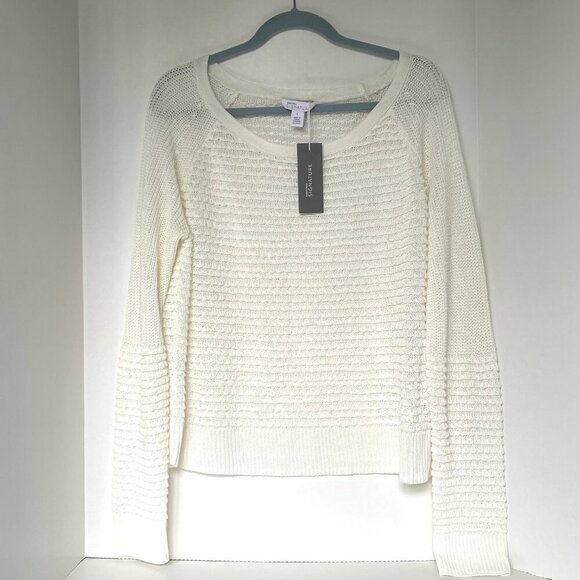 Nordstrom Signature Linen Knit Sweater Womens Large Ivory Boat Neck Long Sleeve - Picture 3 of 12